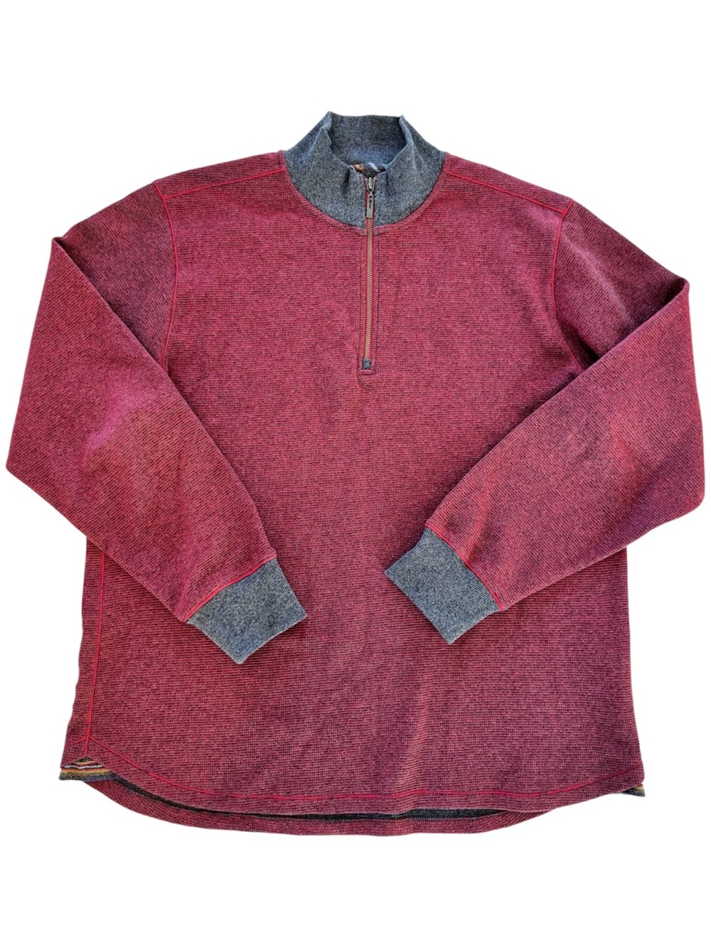 Robert Graham 1/4 Zip Sweater Mens XL Red Waffle Knit Pullover Cotton Preppy